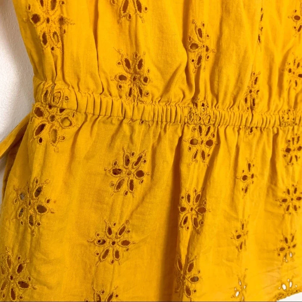Madewell Mustard Yellow Scalloped Eyelet Wrap Top SIze Extra Extra Small - Picture 11 of 16
